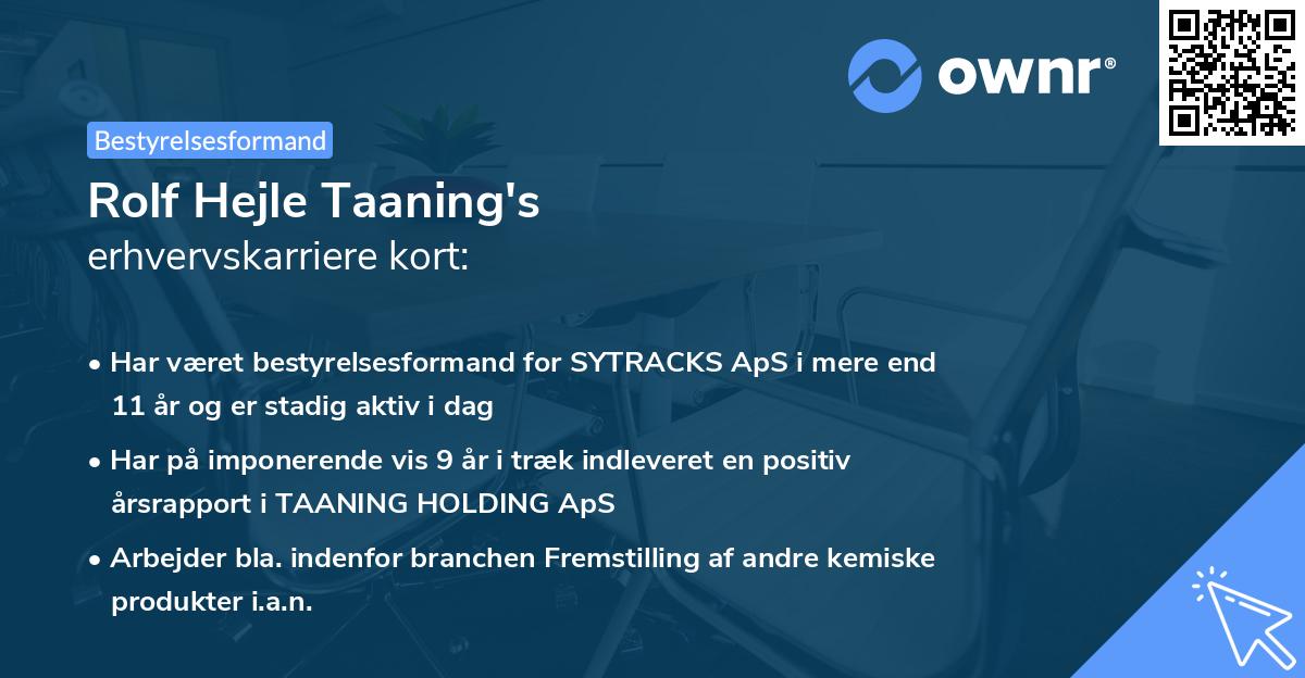 Rolf Hejle Taaning's erhvervskarriere kort