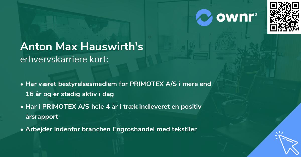 Anton Max Hauswirth's erhvervskarriere kort