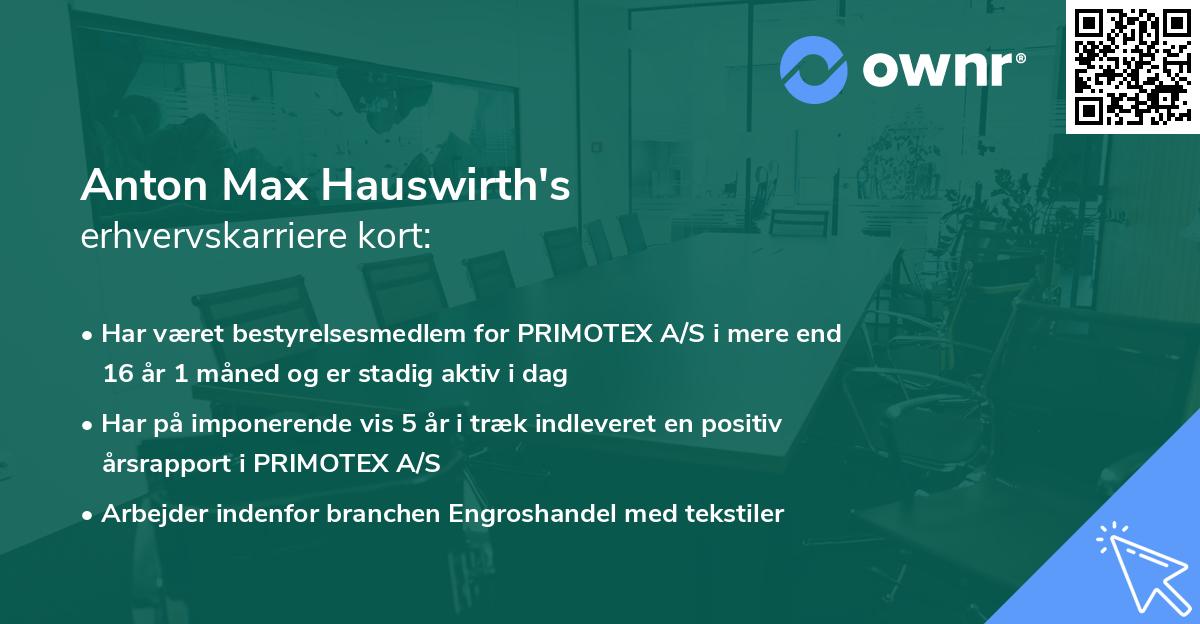 Anton Max Hauswirth's erhvervskarriere kort