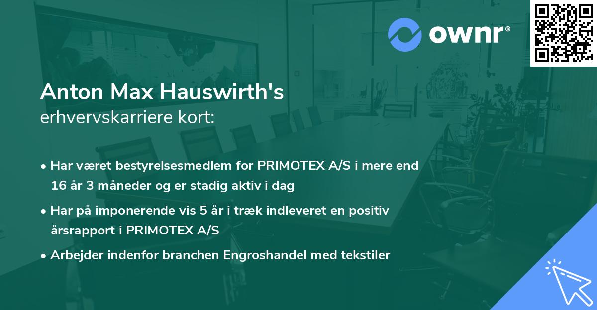 Anton Max Hauswirth's erhvervskarriere kort