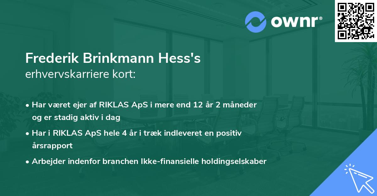 Frederik Brinkmann Hess's erhvervskarriere kort