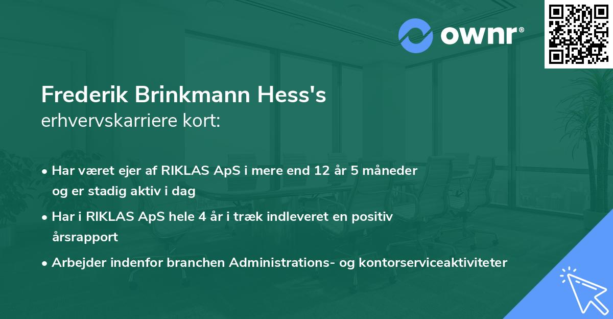 Frederik Brinkmann Hess's erhvervskarriere kort