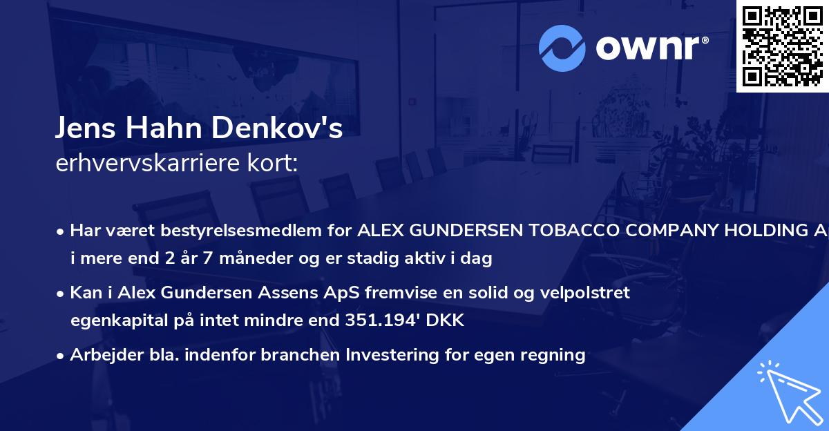 Jens Hahn Denkov's erhvervskarriere kort