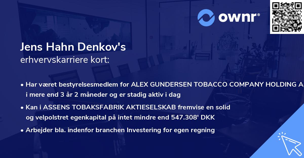 Jens Hahn Denkov's erhvervskarriere kort