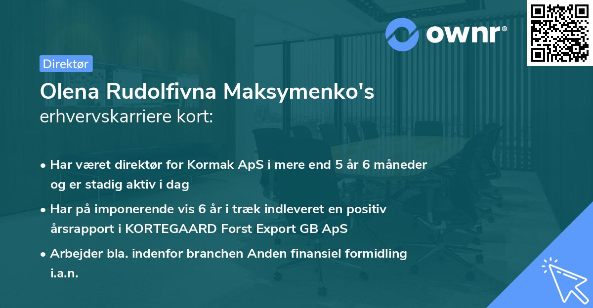 Olena Rudolfivna Maksymenko's erhvervskarriere kort