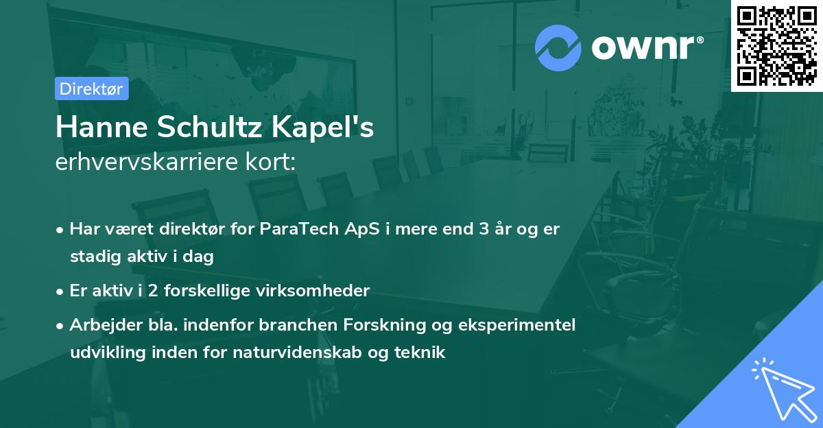 Hanne Schultz Kapel's erhvervskarriere kort
