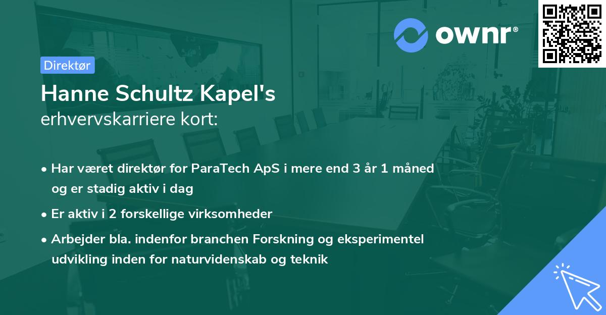 Hanne Schultz Kapel's erhvervskarriere kort