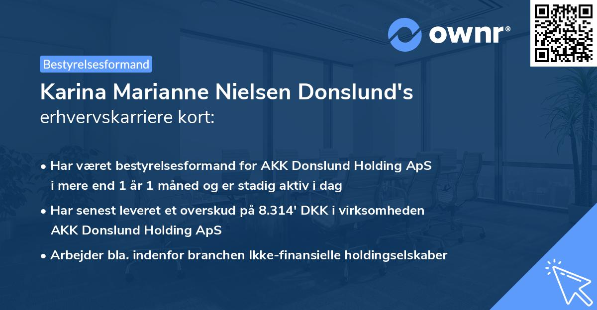 Karina Marianne Nielsen Donslund's erhvervskarriere kort