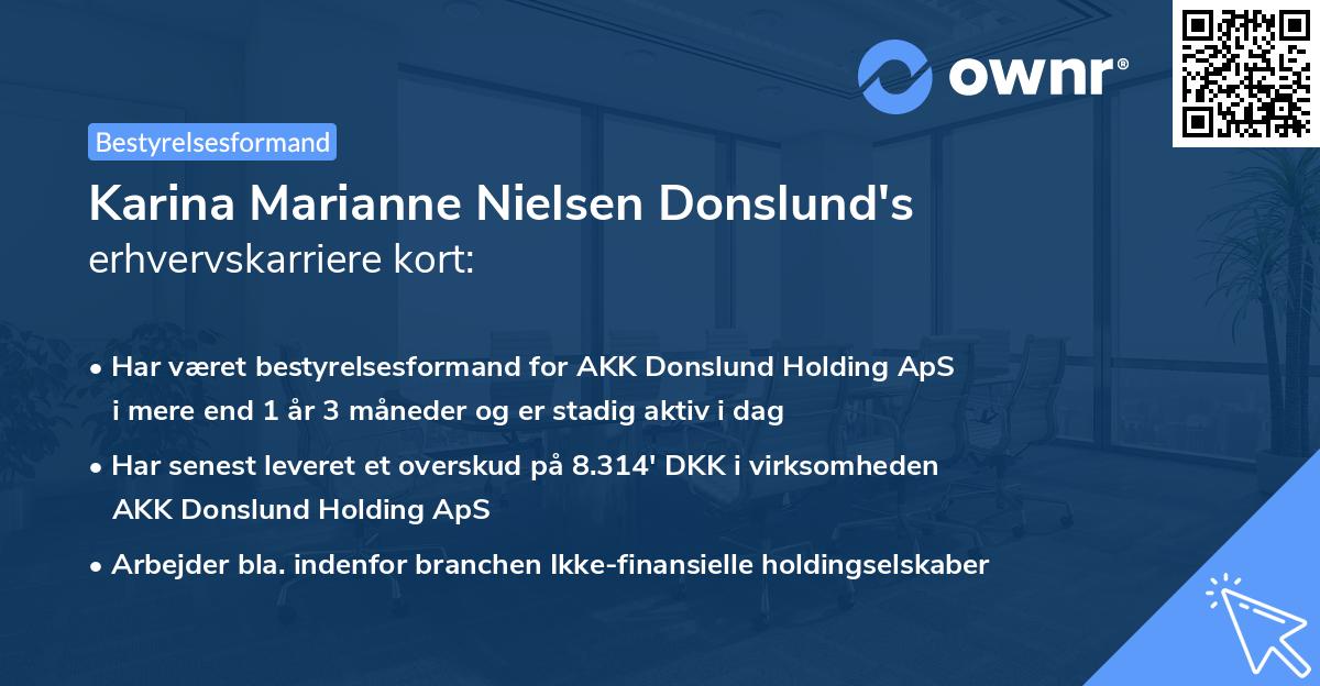 Karina Marianne Nielsen Donslund's erhvervskarriere kort