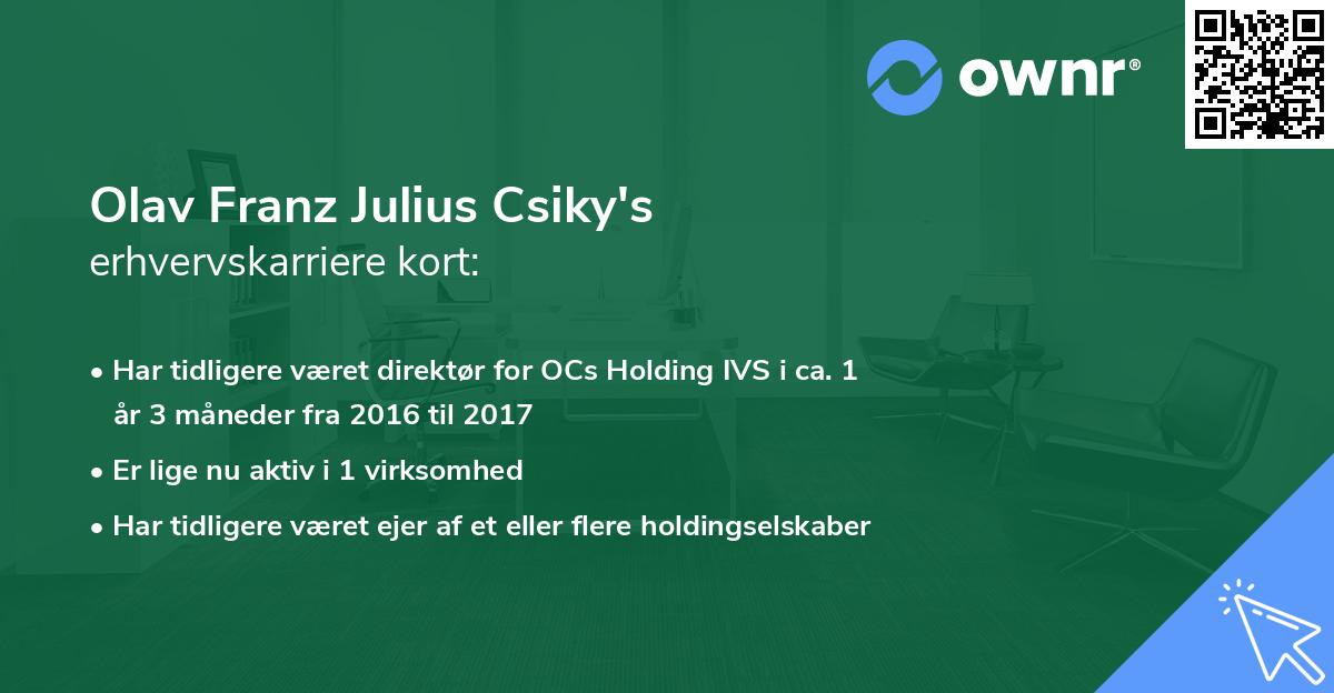 Olav Franz Julius Csiky's erhvervskarriere kort