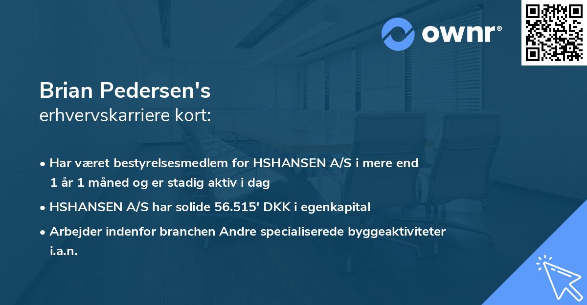 Brian Pedersen's erhvervskarriere kort