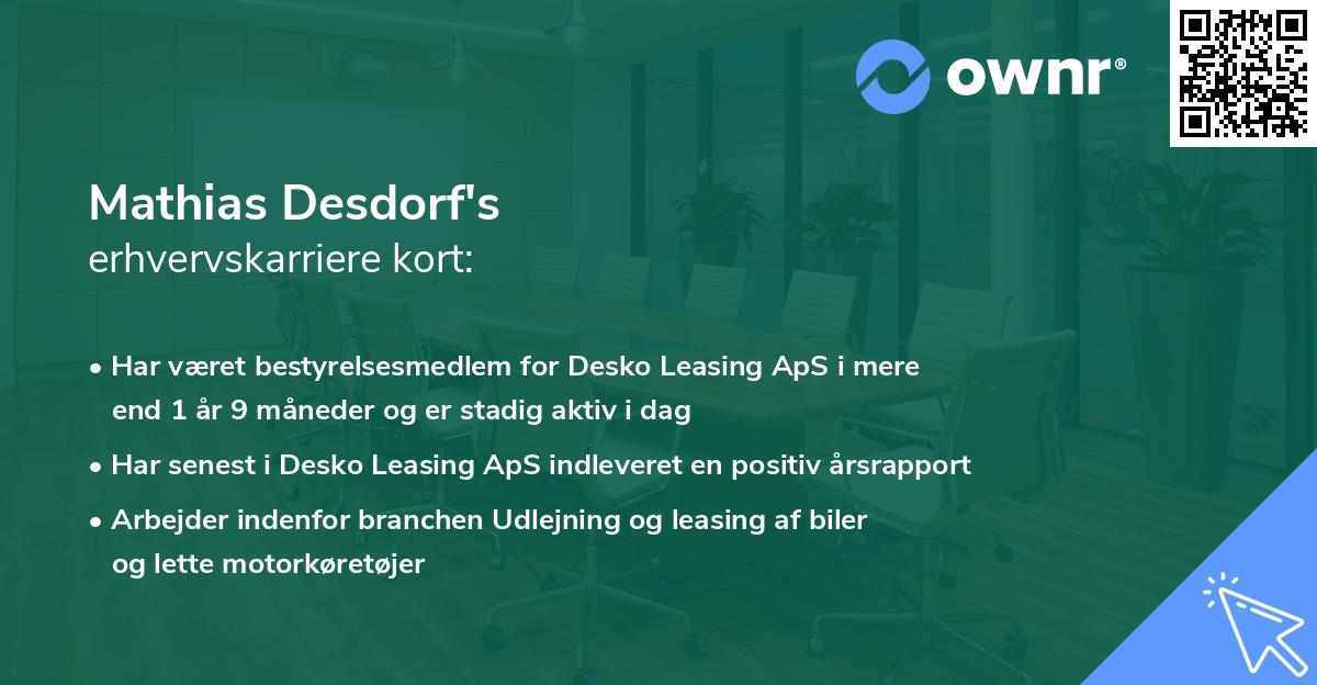 Mathias Desdorf's erhvervskarriere kort