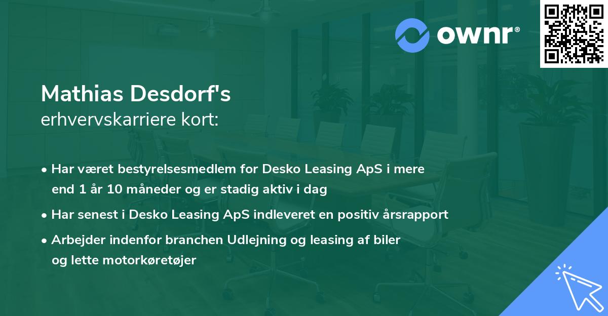 Mathias Desdorf's erhvervskarriere kort