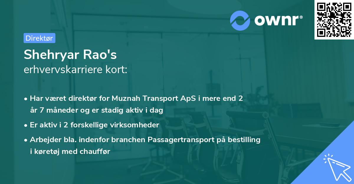 Shehryar Rao's erhvervskarriere kort