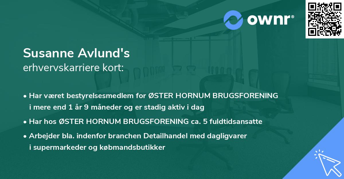 Susanne Avlund's erhvervskarriere kort