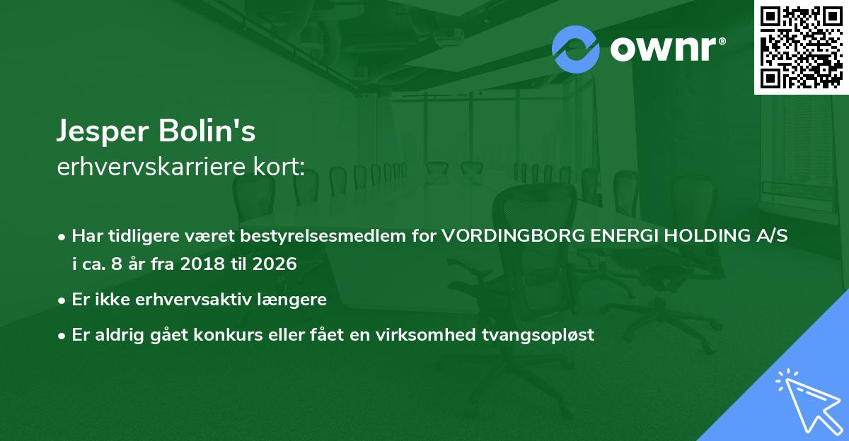 Jesper Bolin's erhvervskarriere kort