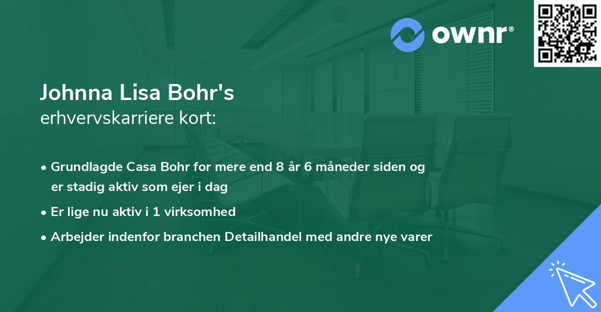 Johnna Lisa Bohr's erhvervskarriere kort