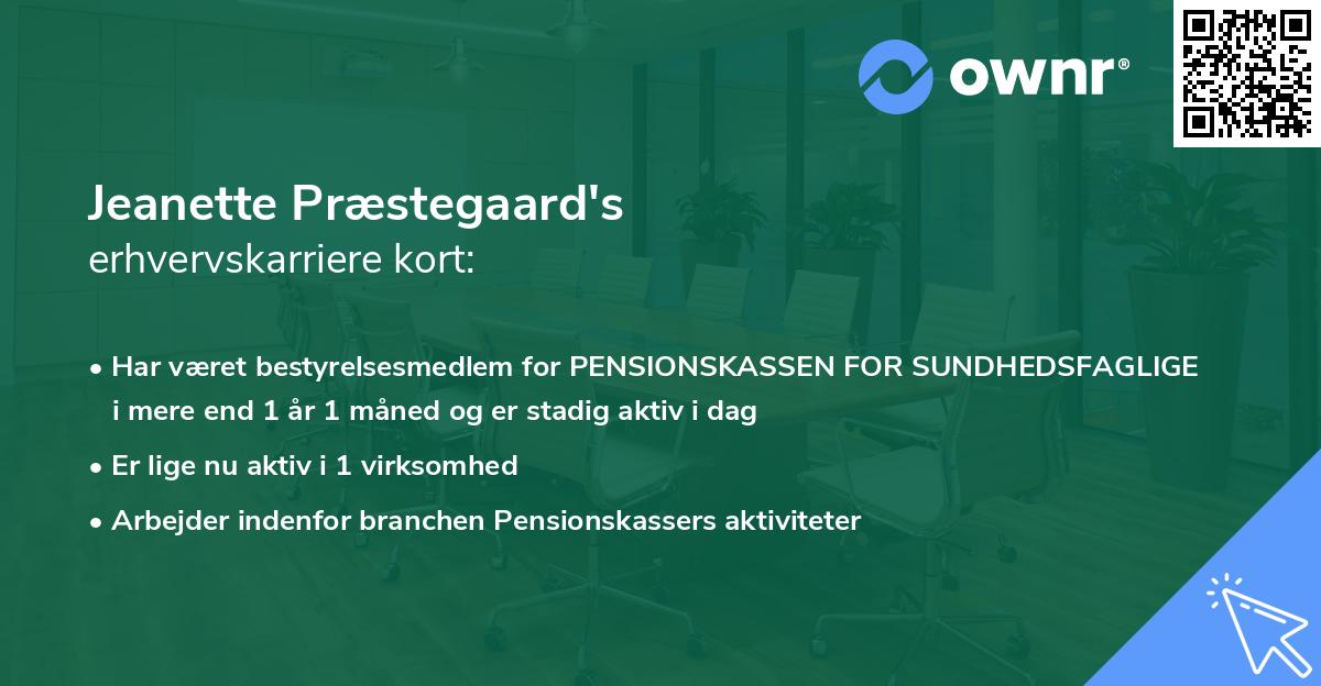 Jeanette Præstegaard's erhvervskarriere kort