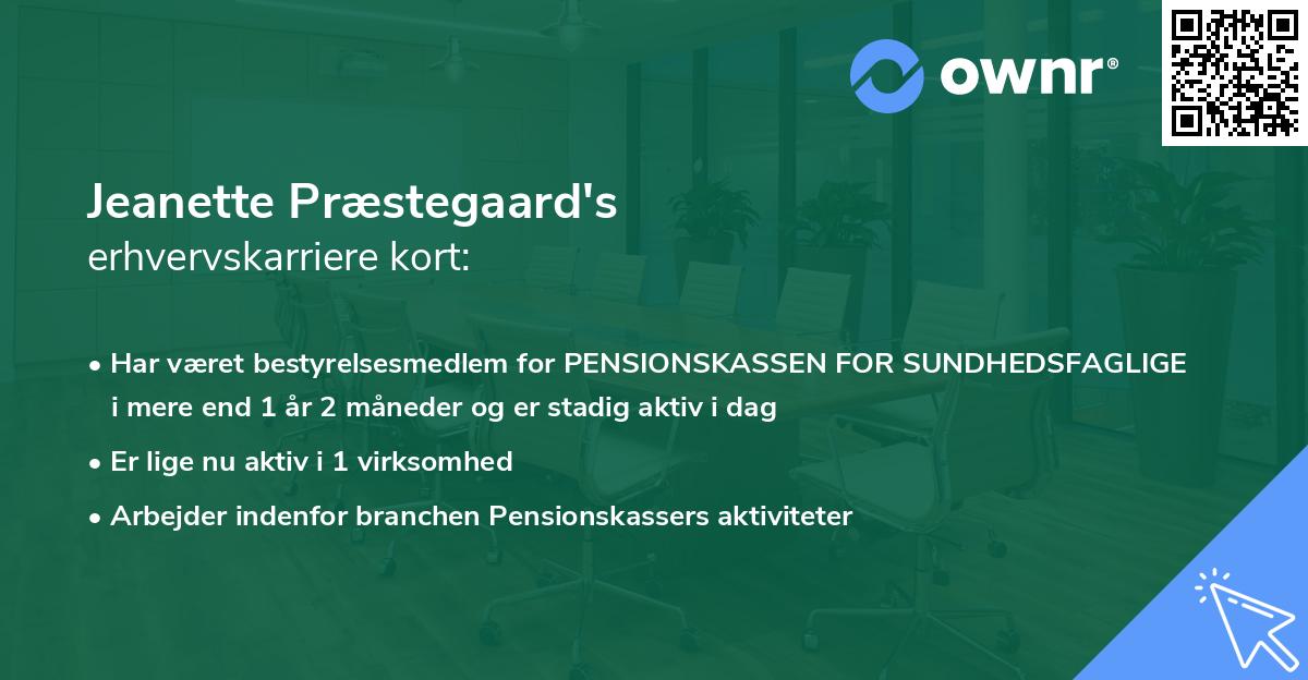 Jeanette Præstegaard's erhvervskarriere kort