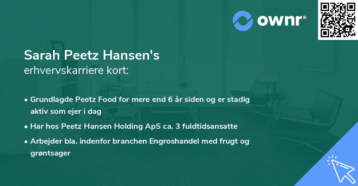 Sarah Peetz Hansen's erhvervskarriere kort