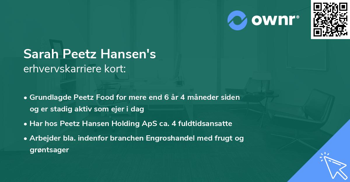 Sarah Peetz Hansen's erhvervskarriere kort