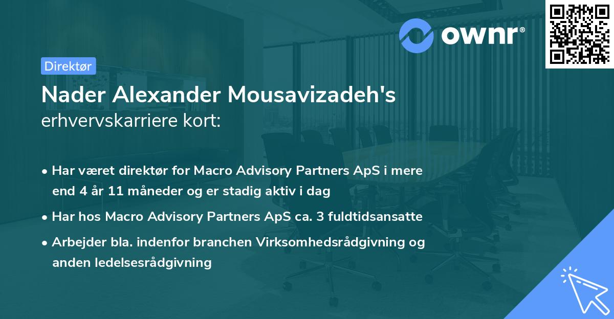 Nader Alexander Mousavizadeh's erhvervskarriere kort