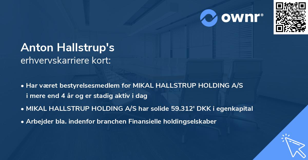 Anton Hallstrup's erhvervskarriere kort