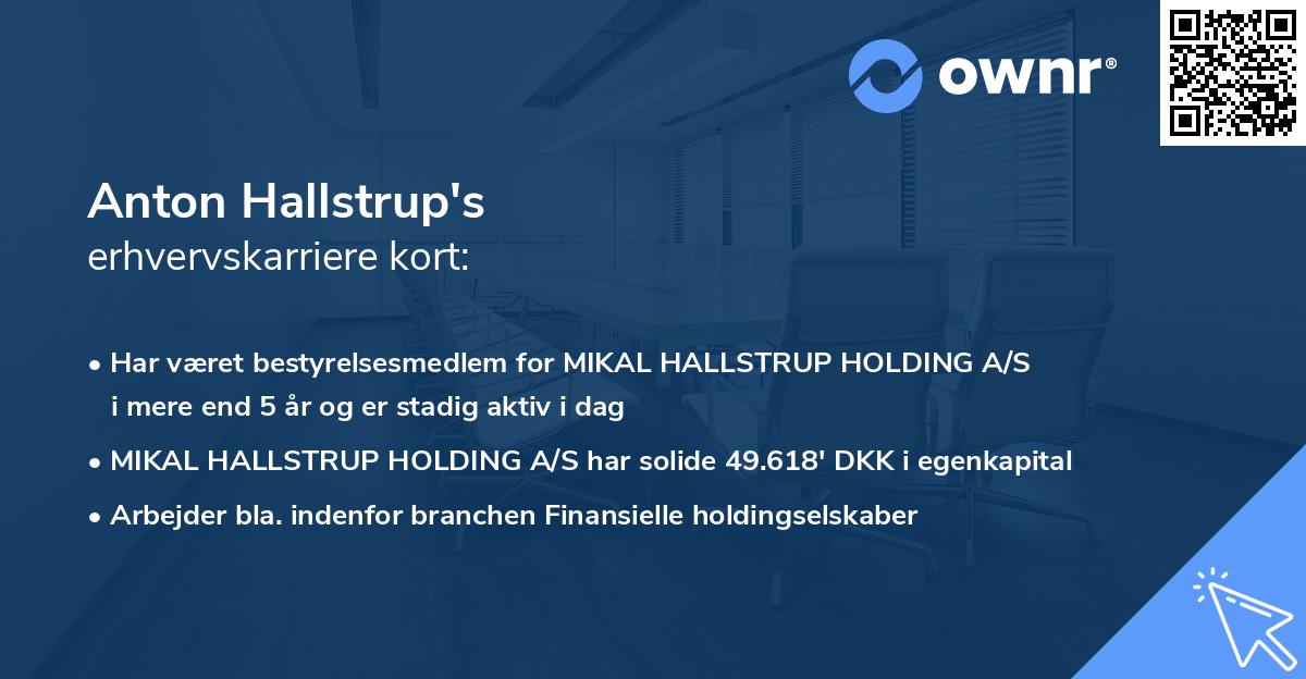 Anton Hallstrup's erhvervskarriere kort