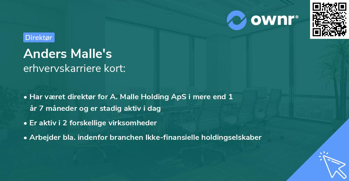 Anders Malle's erhvervskarriere kort