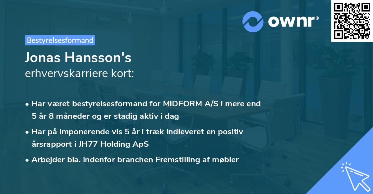 Jonas Hansson's erhvervskarriere kort