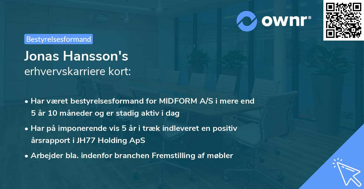 Jonas Hansson's erhvervskarriere kort