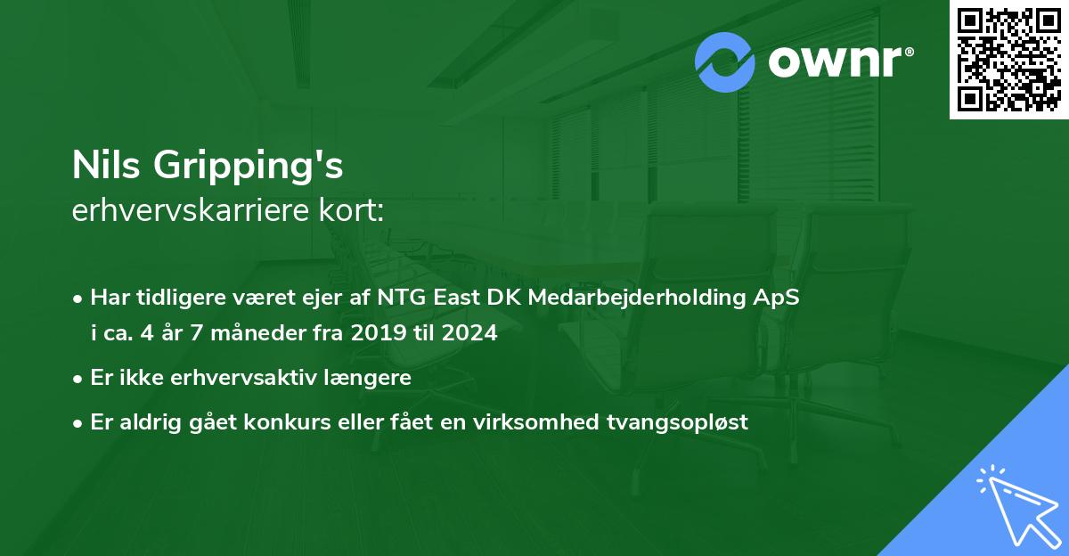 Nils Gripping's erhvervskarriere kort
