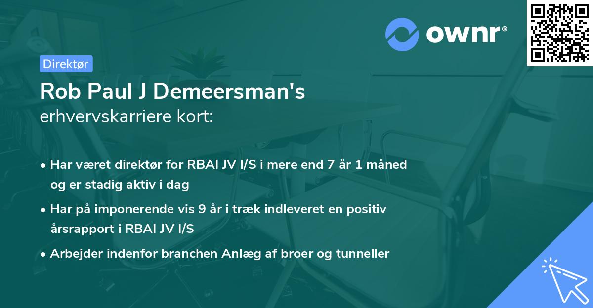 Rob Paul J Demeersman's erhvervskarriere kort