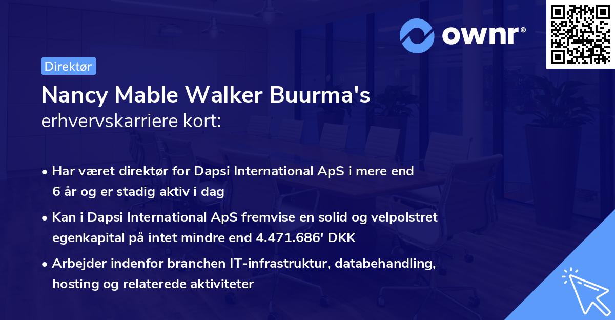 Nancy Mable Walker Buurma's erhvervskarriere kort