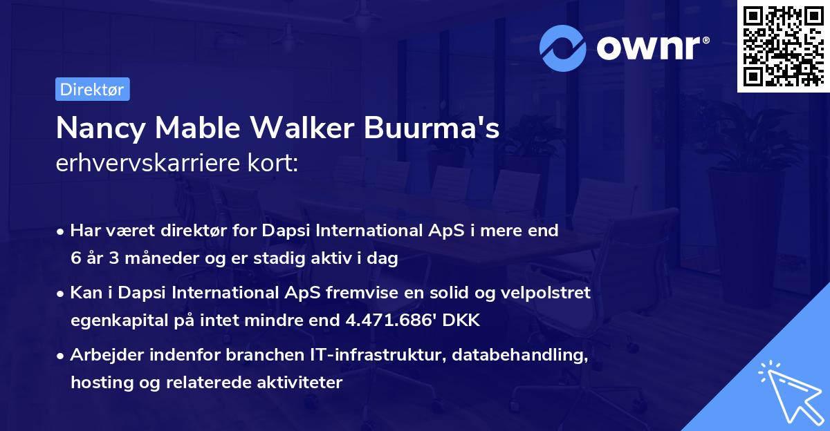 Nancy Mable Walker Buurma's erhvervskarriere kort