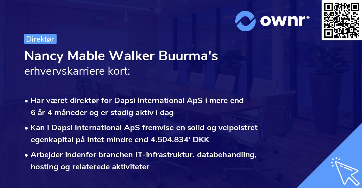 Nancy Mable Walker Buurma's erhvervskarriere kort