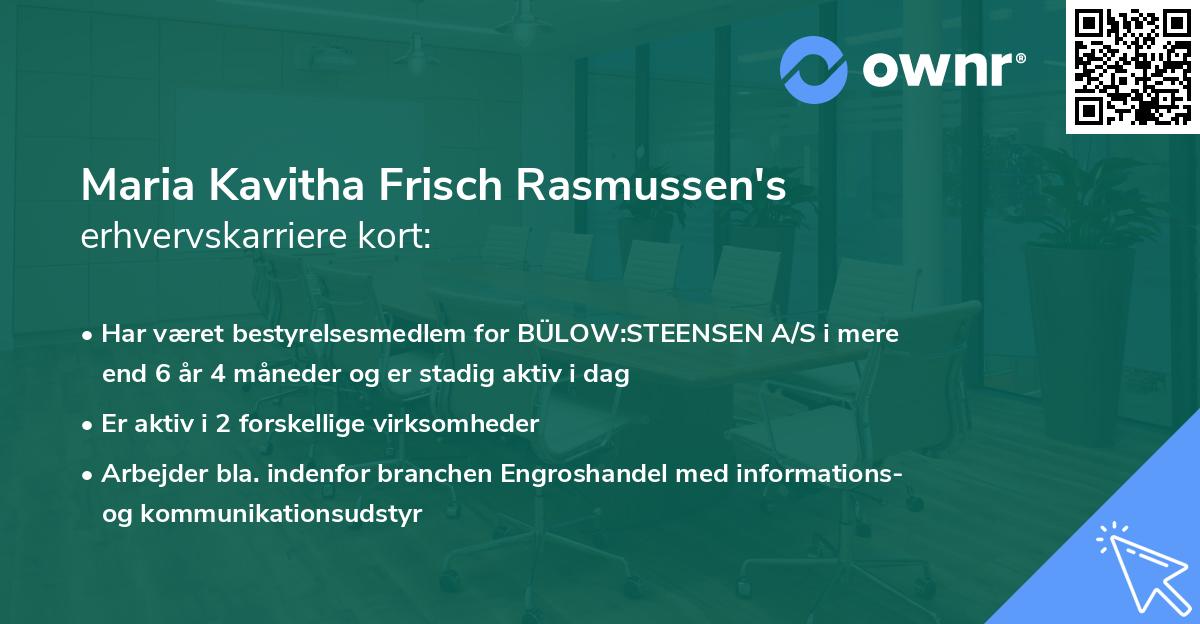 Maria Kavitha Frisch Rasmussen's erhvervskarriere kort