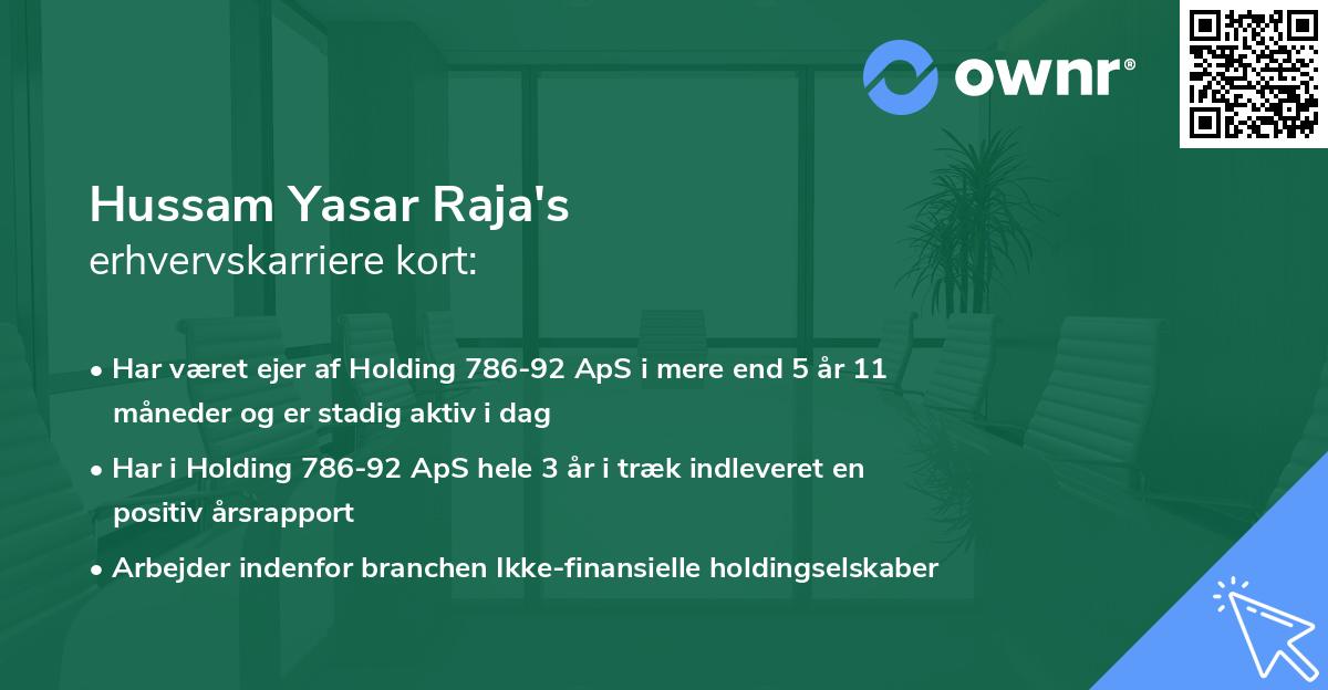 Hussam Yasar Raja's erhvervskarriere kort