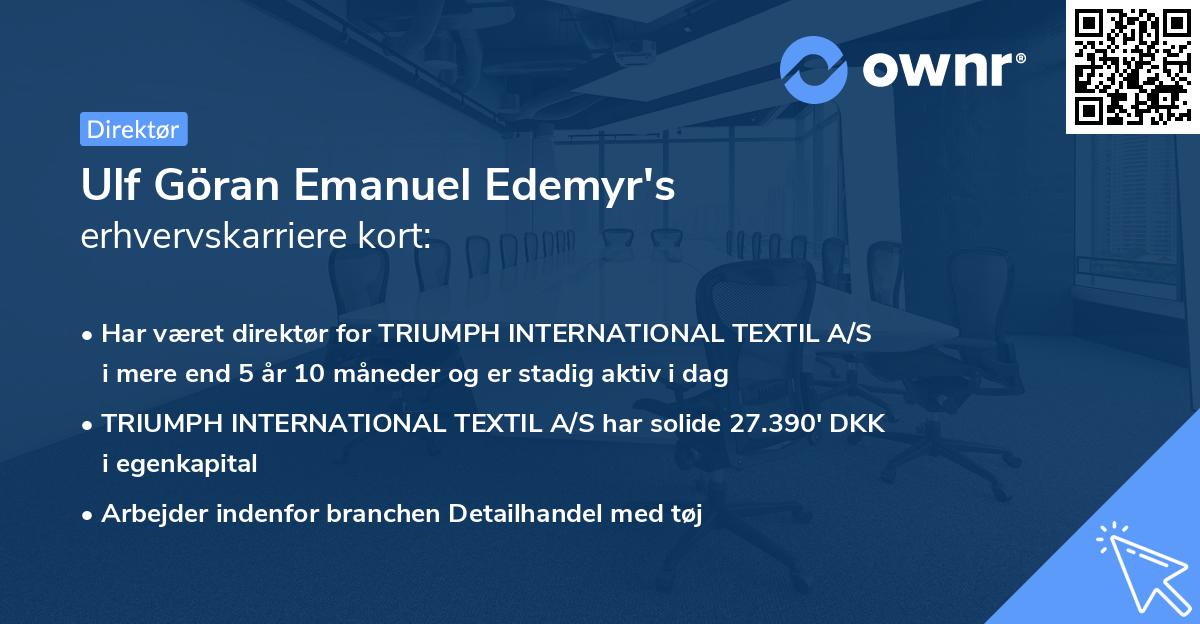 Ulf Göran Emanuel Edemyr's erhvervskarriere kort