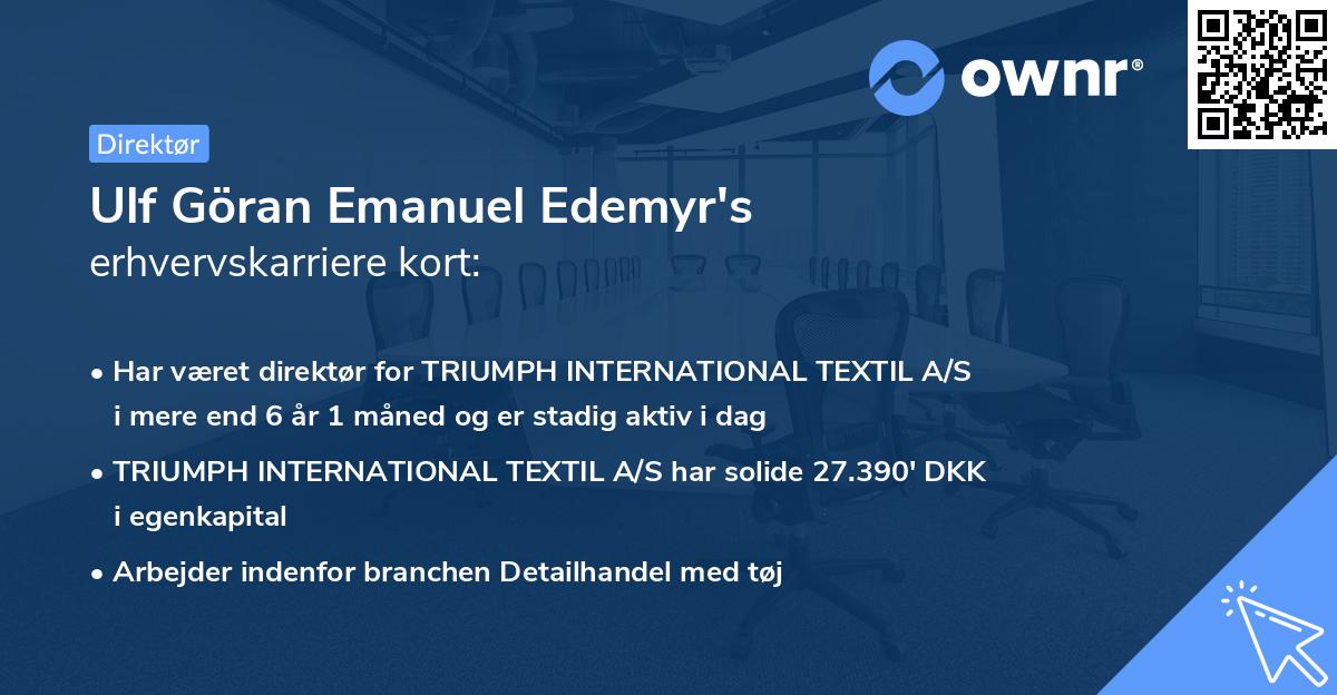 Ulf Göran Emanuel Edemyr's erhvervskarriere kort