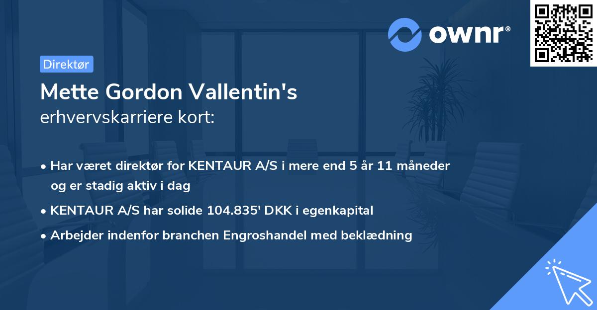Mette Gordon Vallentin's erhvervskarriere kort