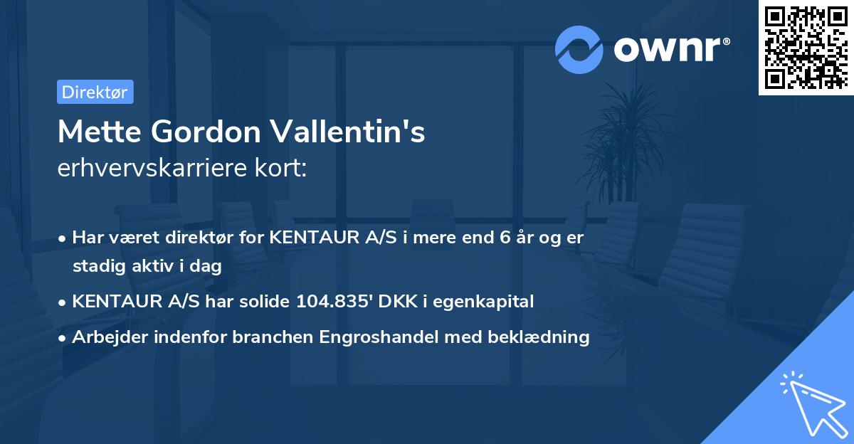 Mette Gordon Vallentin's erhvervskarriere kort