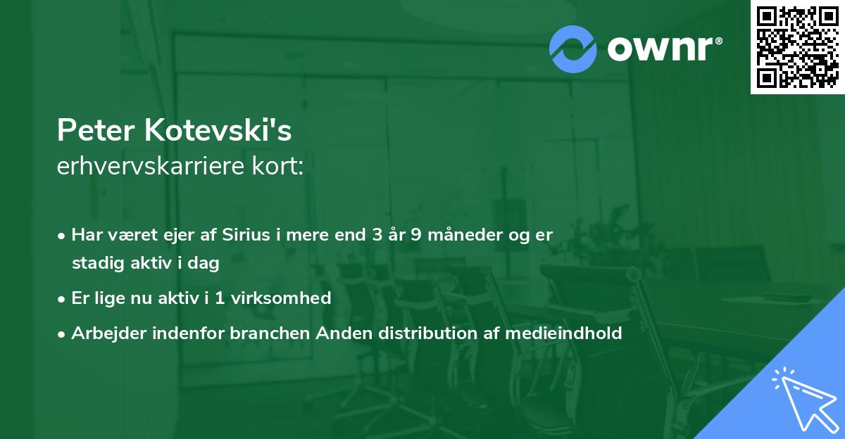 Peter Kotevski's erhvervskarriere kort