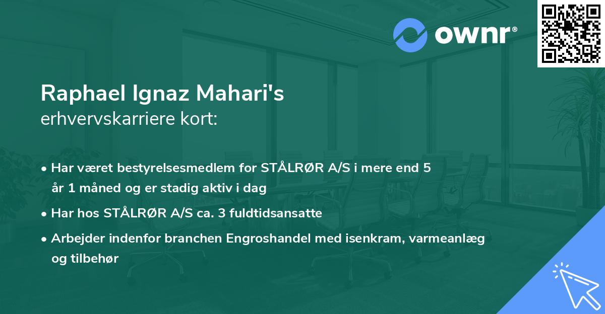 Raphael Ignaz Mahari's erhvervskarriere kort