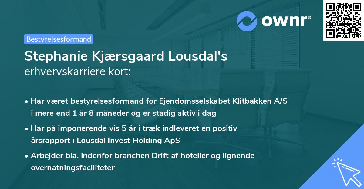 Stephanie Kjærsgaard Lousdal's erhvervskarriere kort