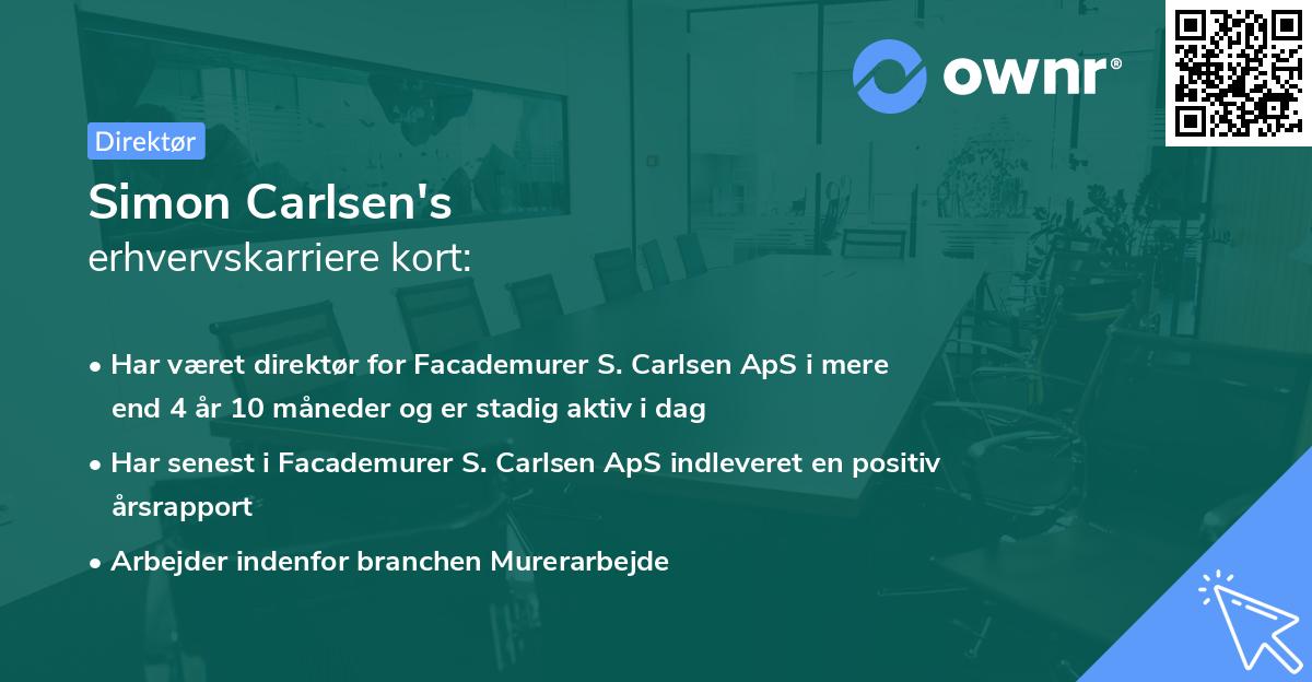 Simon Carlsen's erhvervskarriere kort