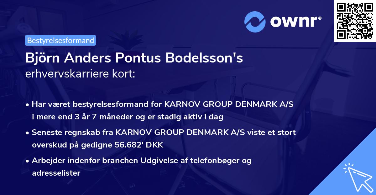 Björn Anders Pontus Bodelsson's erhvervskarriere kort