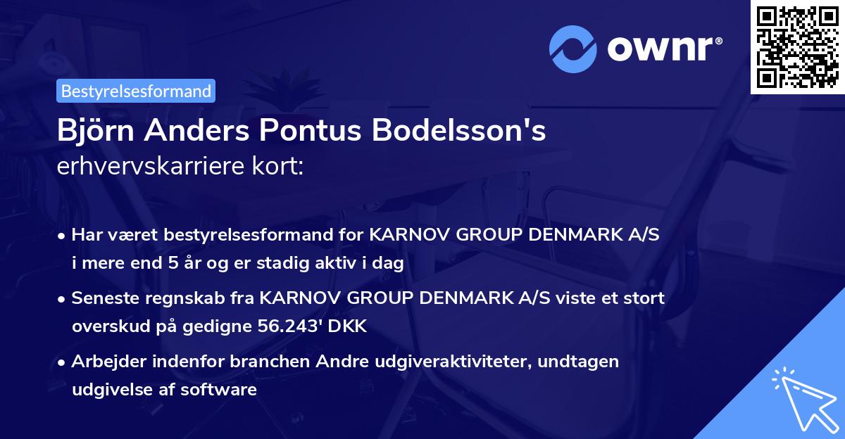 Björn Anders Pontus Bodelsson's erhvervskarriere kort