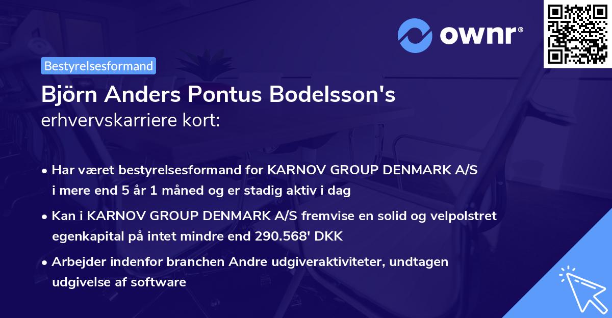 Björn Anders Pontus Bodelsson's erhvervskarriere kort