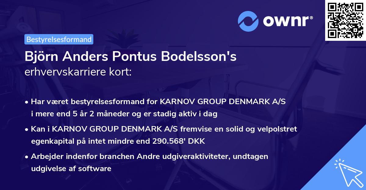 Björn Anders Pontus Bodelsson's erhvervskarriere kort